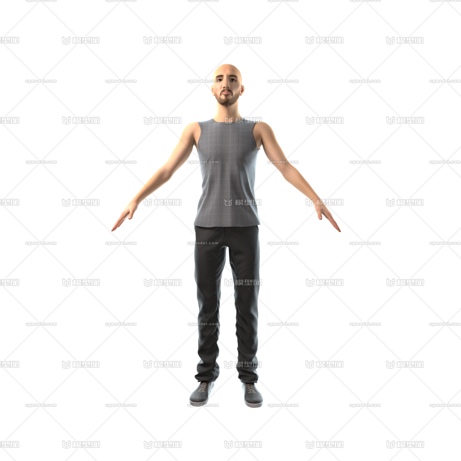 写实中老年男人老人老头大叔背心男性男人体带adv绑定灯光渲染