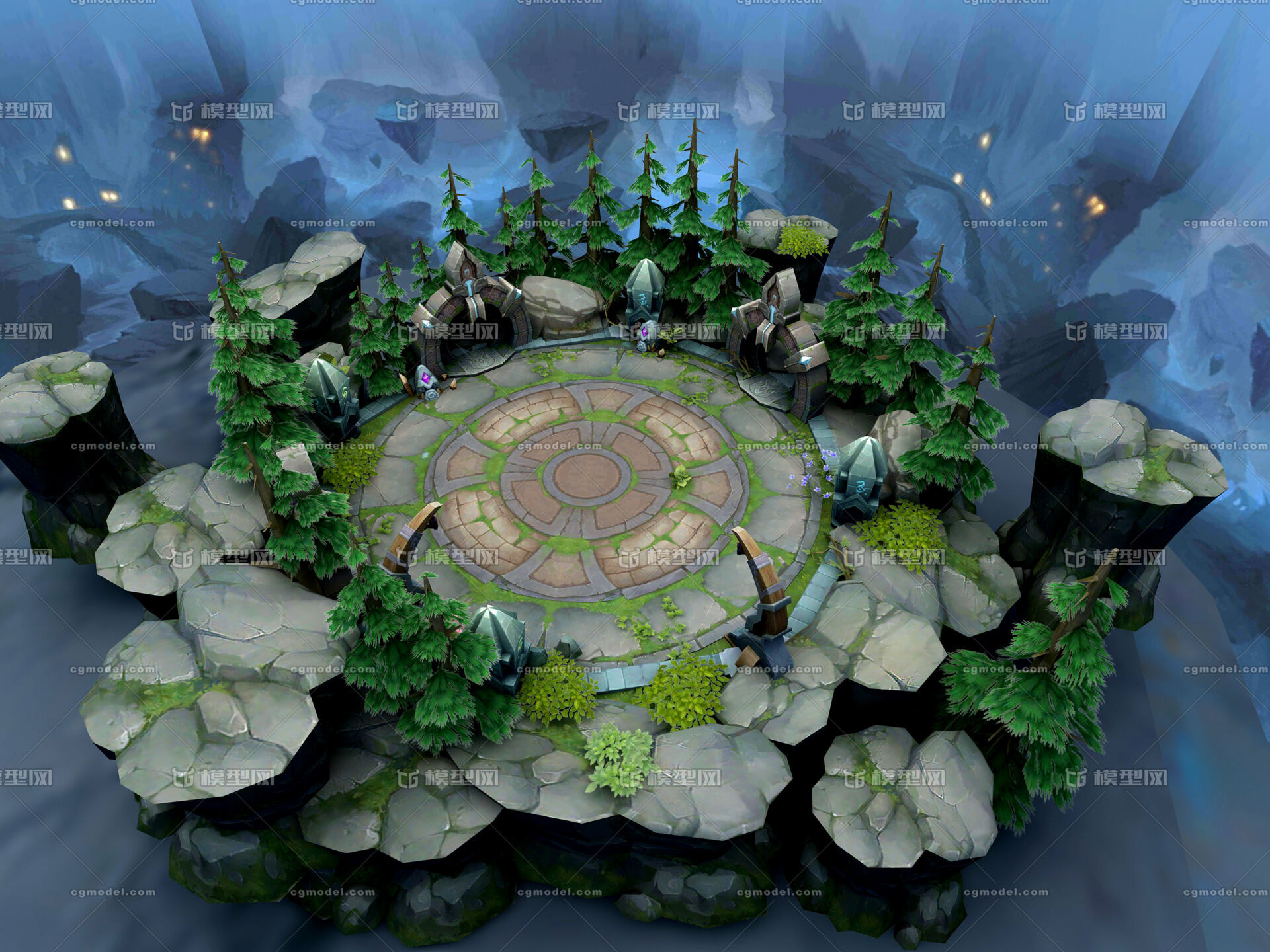 卡通游戏地图关卡场景擂台地形