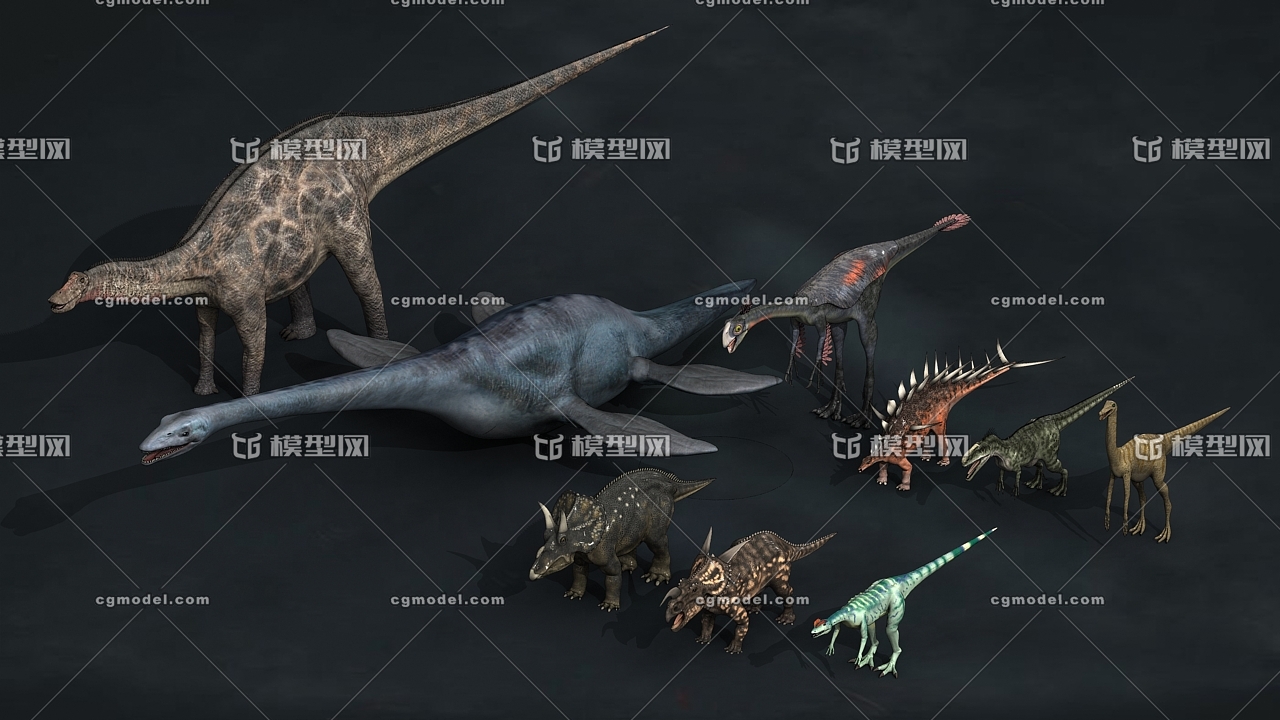 恐龙  恐龙模型集合带绑定 三角龙 海鳗龙