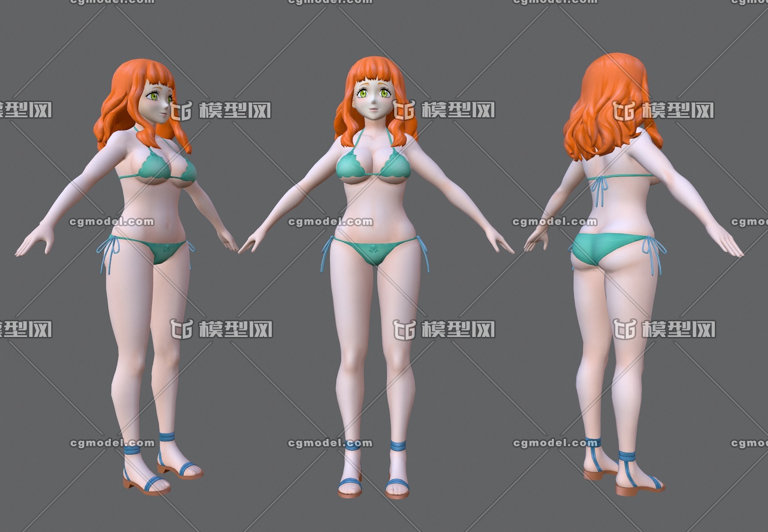 二次元 比基尼女孩  漫画少女 可爱 沙滩女孩 bikini