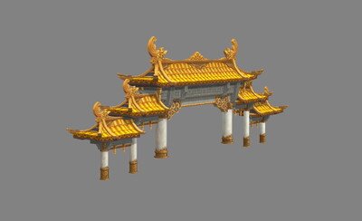 q版南天门皇宫天宫黄金琉璃瓦大门