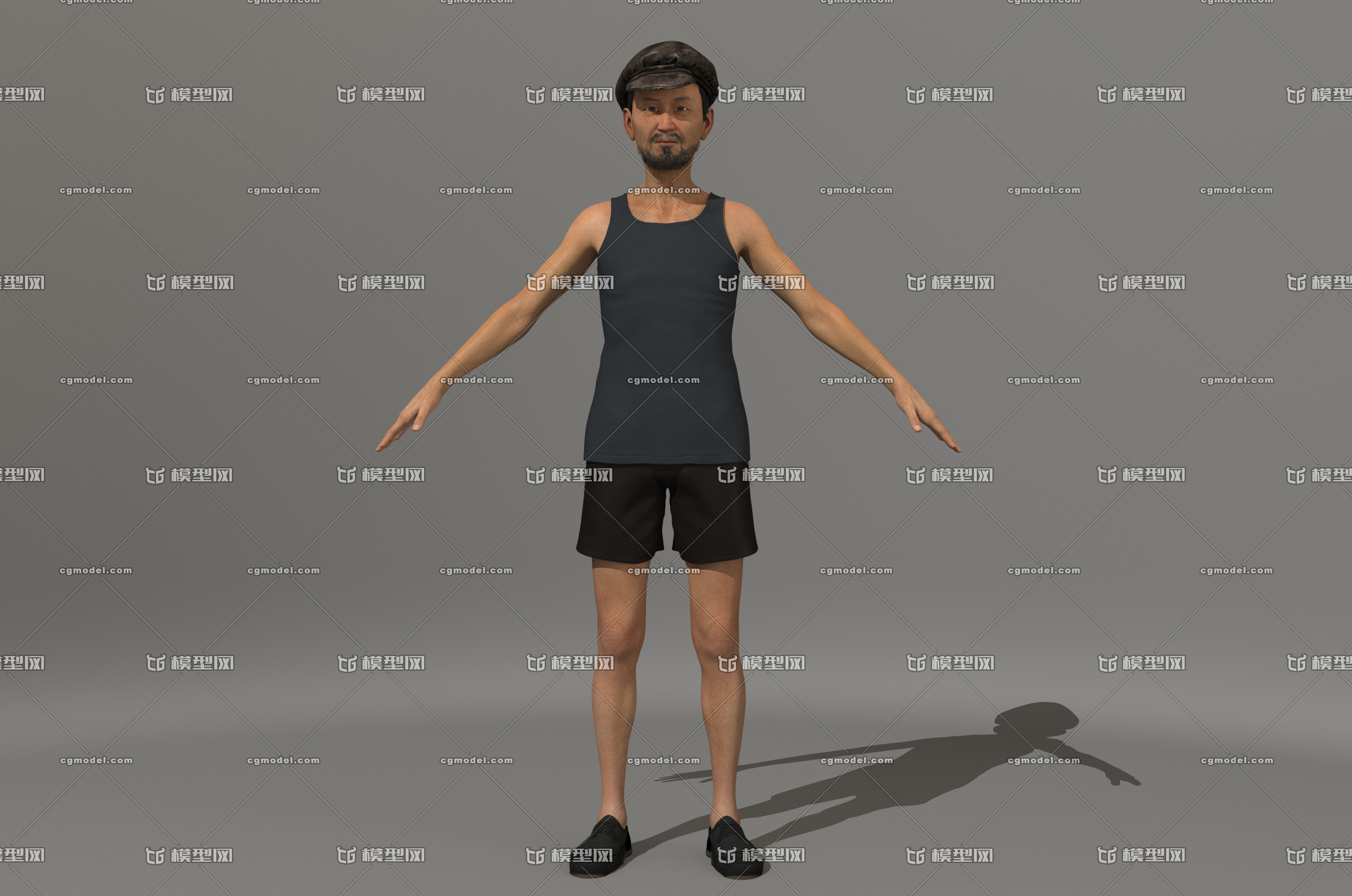 写实老人 现代人物 老人人体 穿短裤背心的老头 大叔 夏装 休闲装老