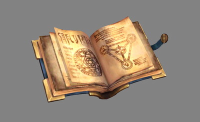 低模 写实 魔法书 禁术 魔法咒术 古董典籍 符文符号 打开的书本 翻开