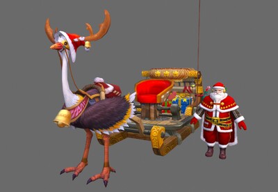 手绘圣诞爷爷  平安夜 圣诞老人  鸵鸟 雪橇