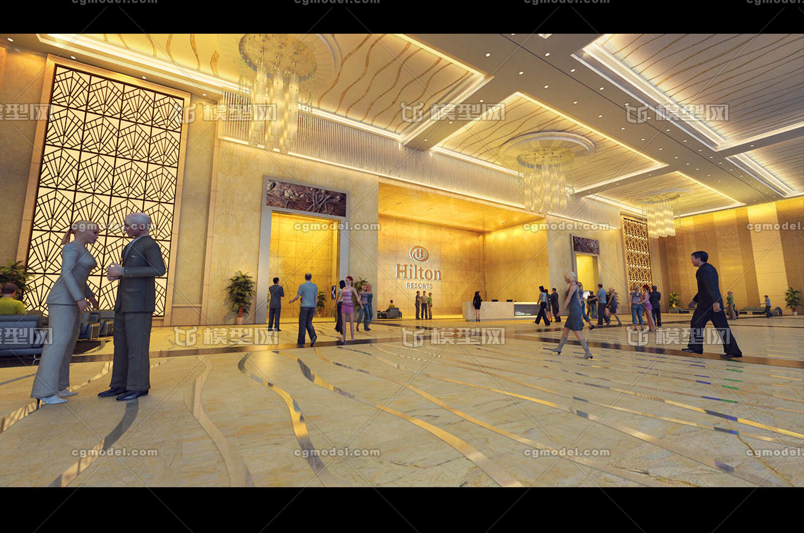 酒店大堂写字楼大堂角色有点缓存动画