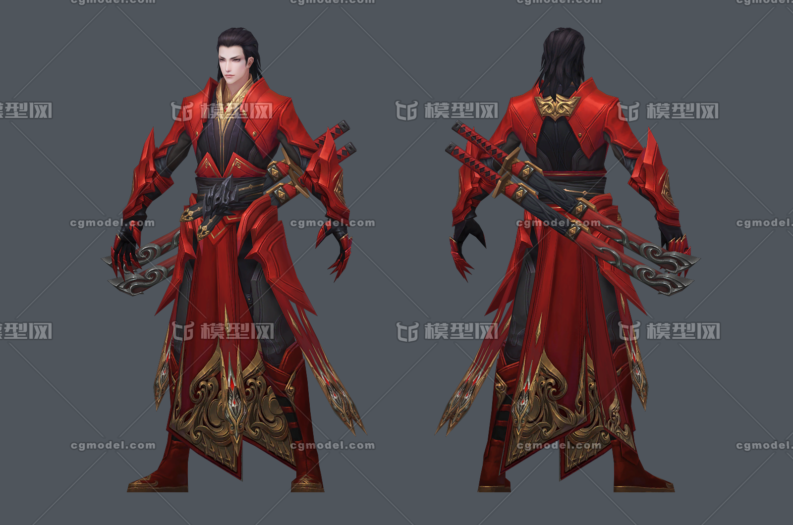 写实红衣铠甲男战士 武侠风男角色 武士 侠客 古风美男子