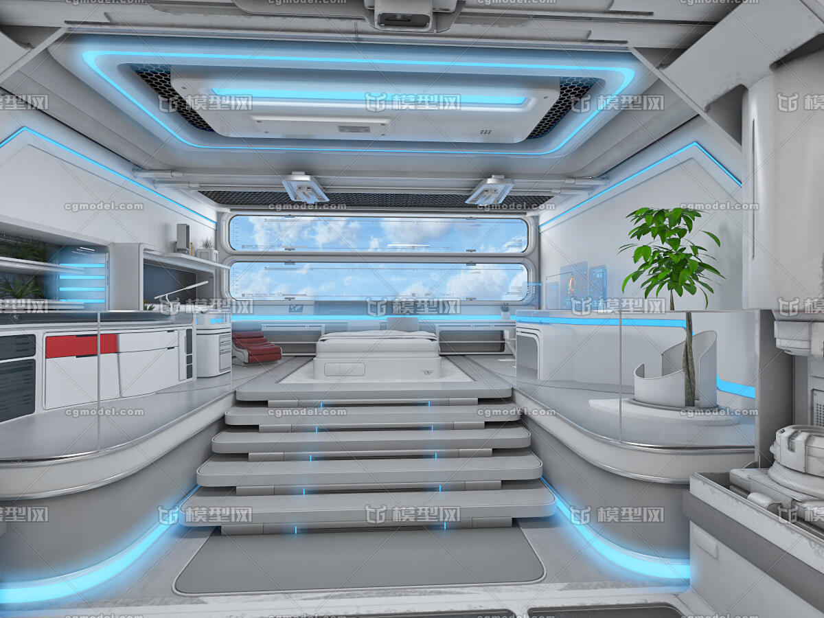 科幻卧室 scifi 科幻房间 max未来卧室 科幻休息室 未来房间 起居室