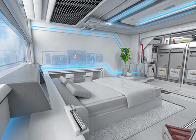 科幻卧室 scifi 科幻房间 max未来卧室 科幻休息室 未来房间 起居室