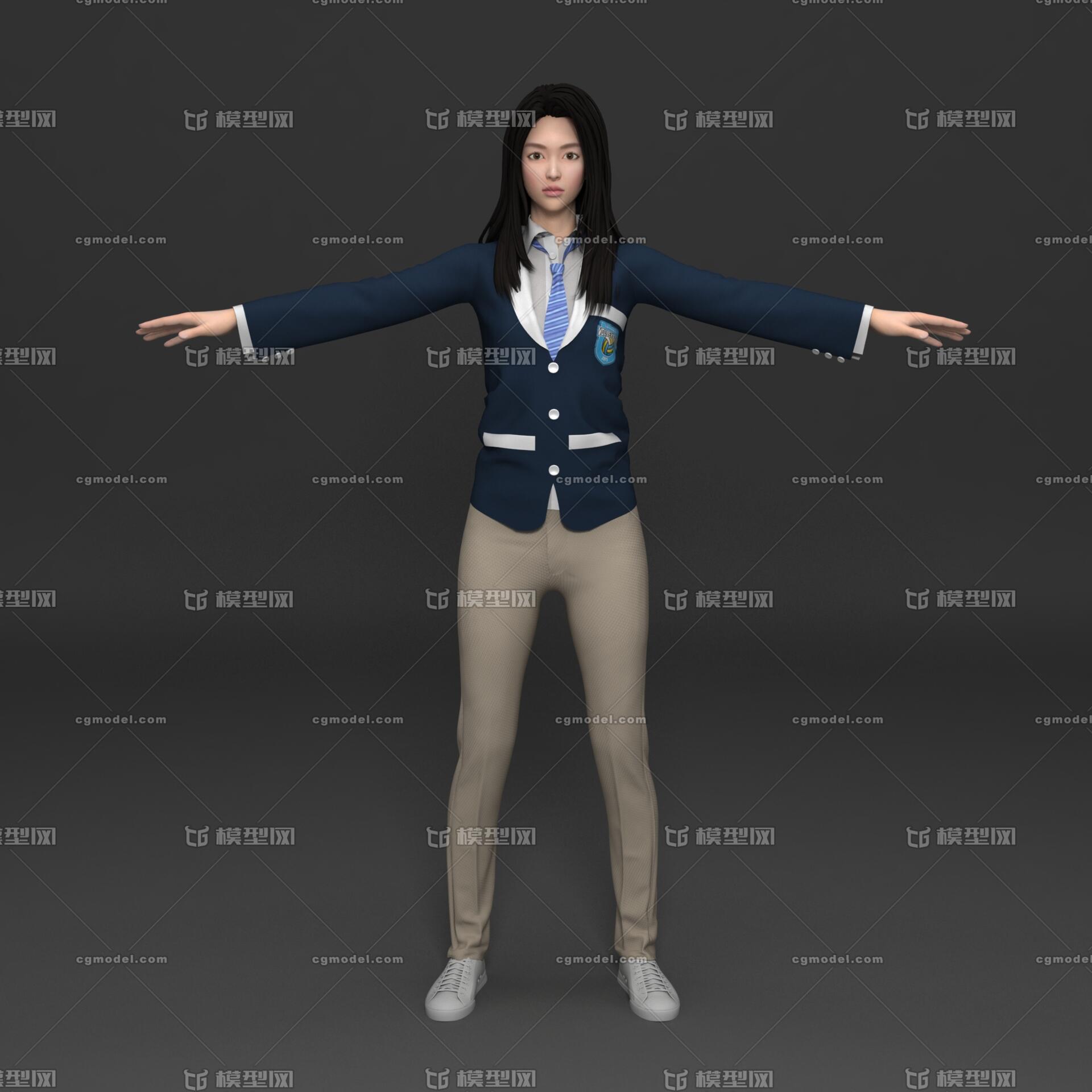 穿制服的女学生 _大衍真人作品_人物女人_cg模型网