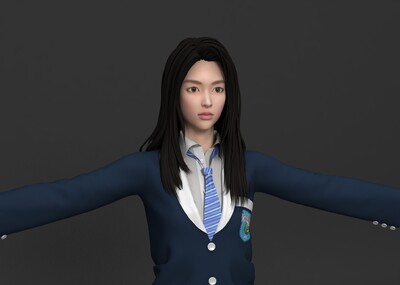 穿制服的女学生 _大衍真人作品_人物女人_cg模型网