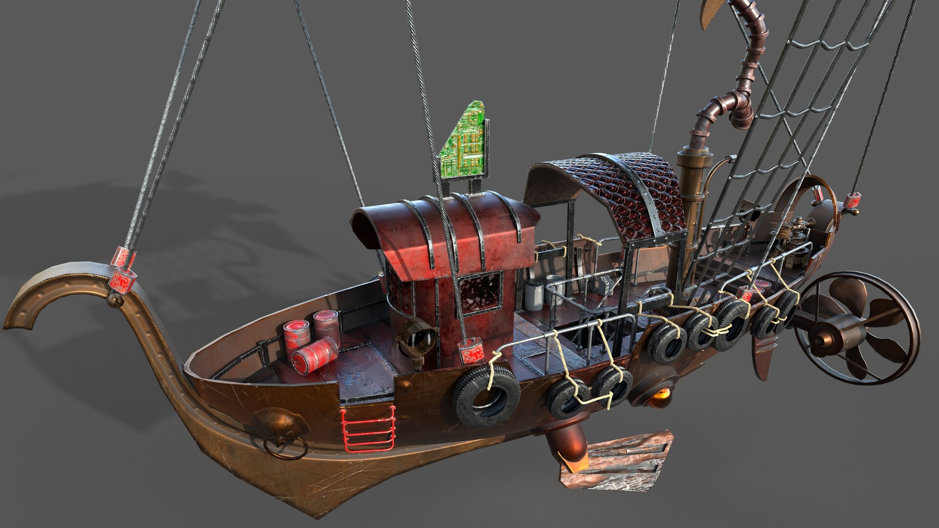 蒸汽朋克飞艇含赛博朋克涂鸦配色