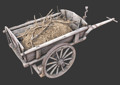 pbr次世代 木车 马车 人力车 农用车 茅草车 拉货车 古代2轮车 杂草堆