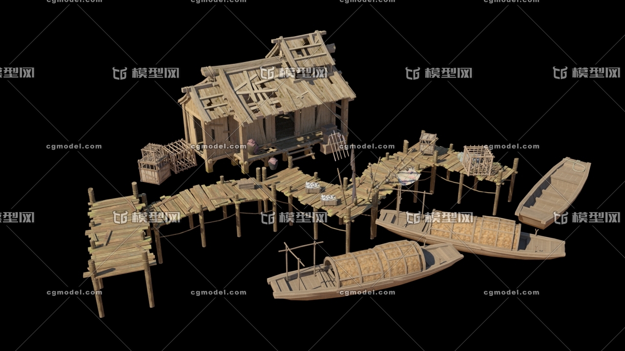 码头 古代码头模型-公共设施模型库-Maya(.ma/.mb)模型下载-cg模型网