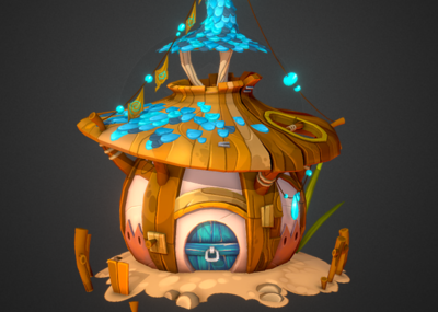 手绘 q版 卡通 女巫小屋 蘑菇屋 巫师木屋