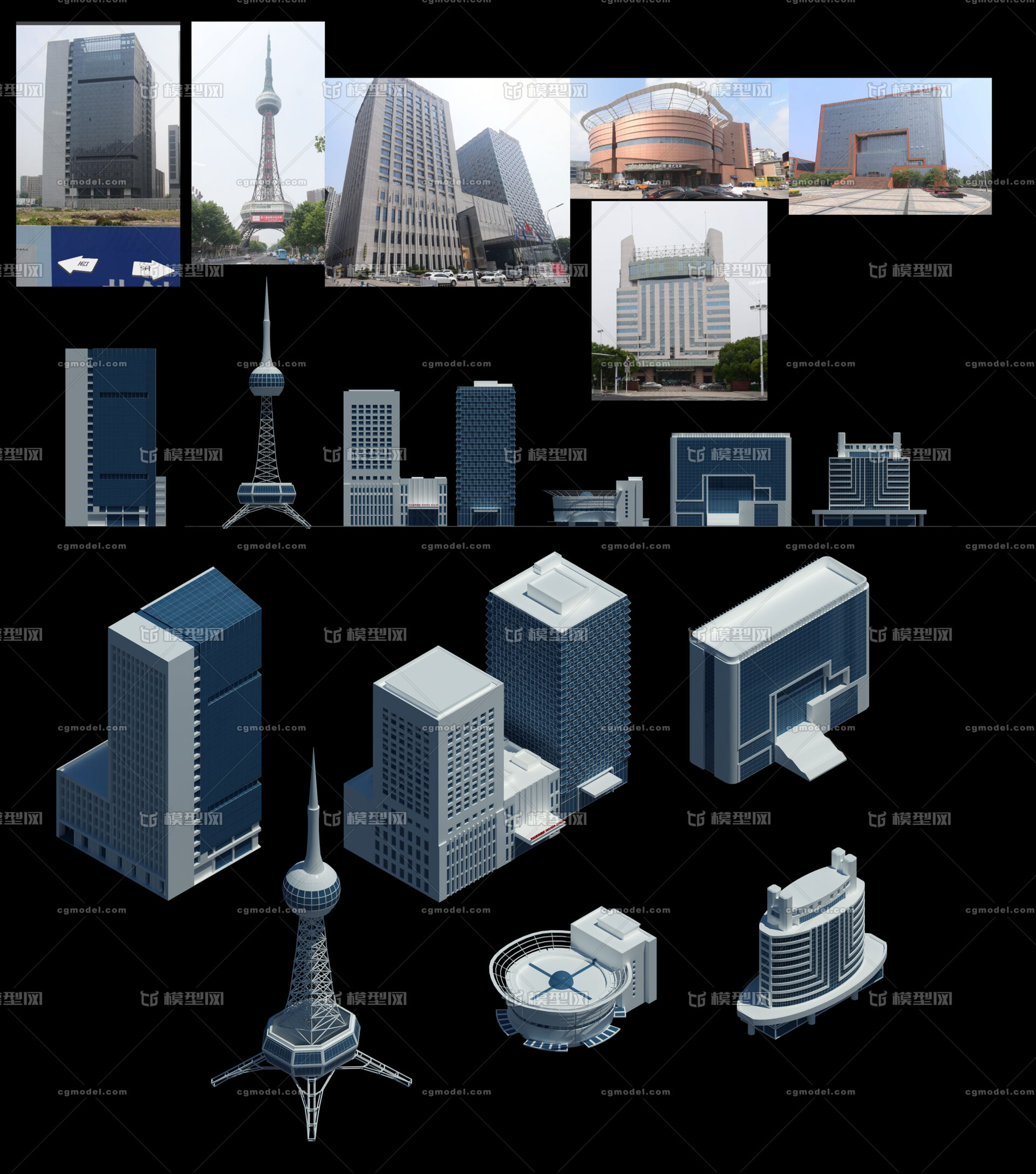 城市模型江苏泰州市区地标建筑
