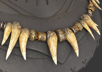 pbr次世代 兽牙项链 项圈 黄金项链 古代项链 兽人项链 牙齿首饰 饰品