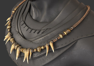 pbr次世代 兽牙项链 项圈 黄金项链 古代项链 兽人项链 牙齿首饰 饰品