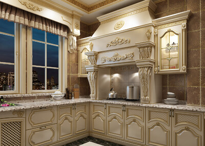 欧式白色描金奢华橱柜
