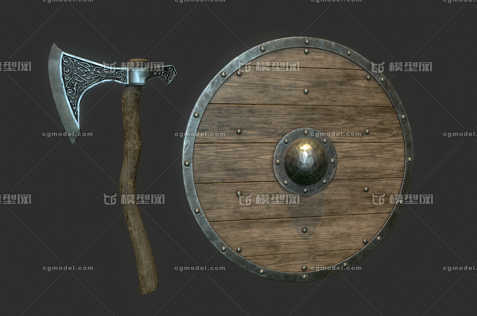 pbr次世代 维京 战斧 盾牌 斧子 冷兵器 武器 海盗 北欧 欧洲 中世纪