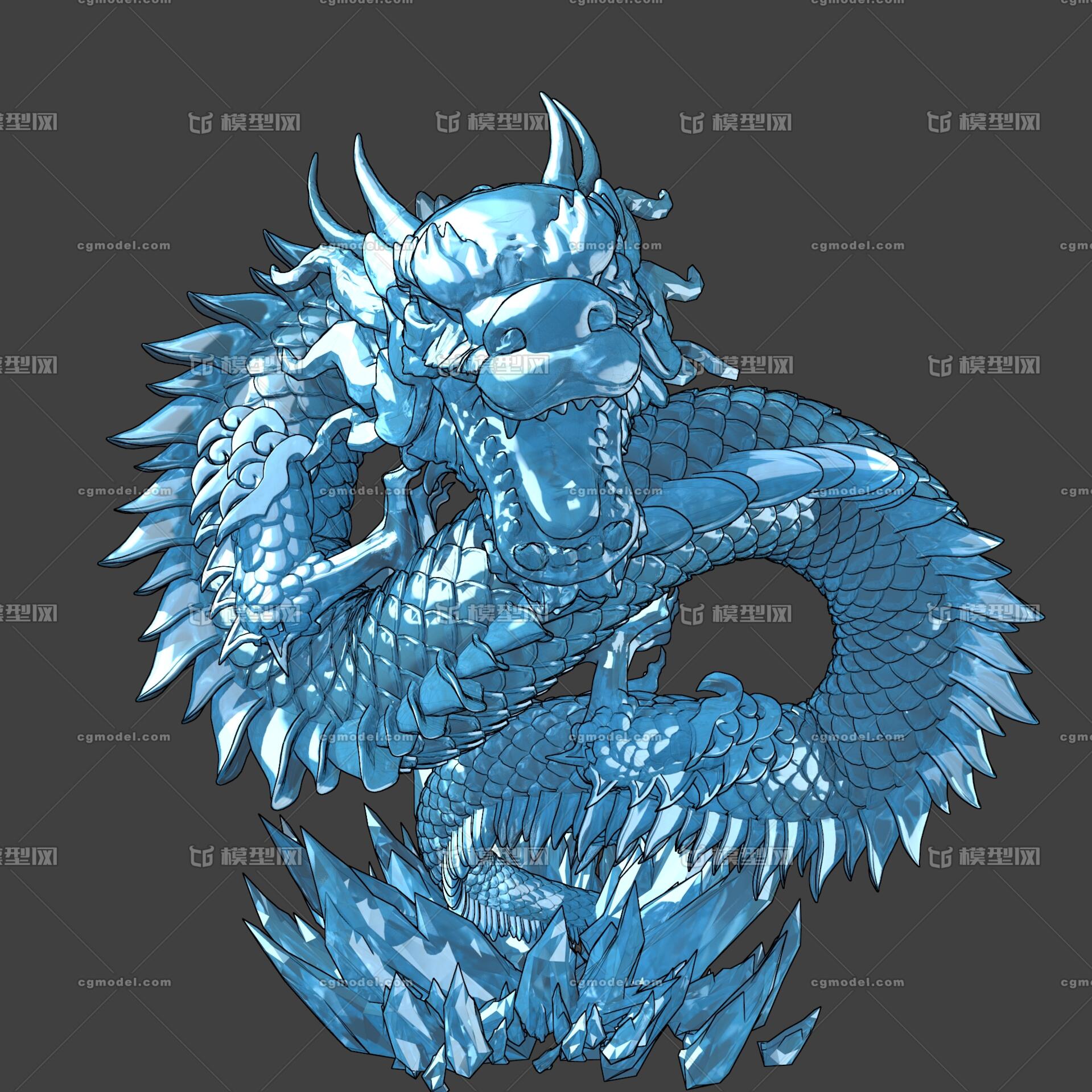 游戏场景 漫画场景 卡通场景 冰雕 龙 龙雕塑 冰龙