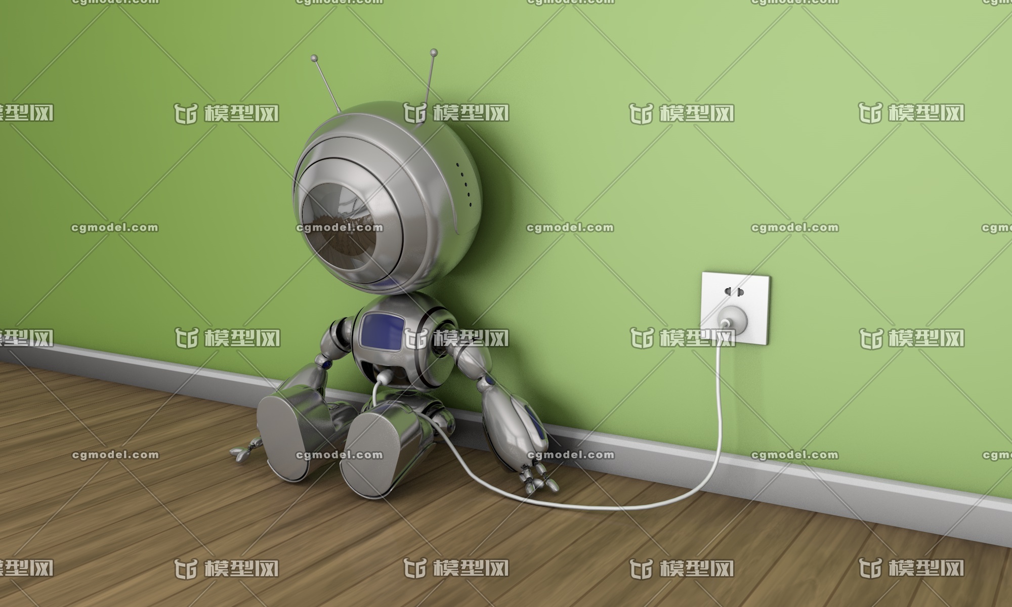 c4d机器人卡通机器人充电机器人