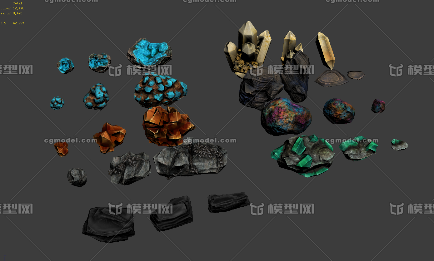 次时代 pbr 矿石 九种,多种形_植物人作品_场景自然场景_cg模型网