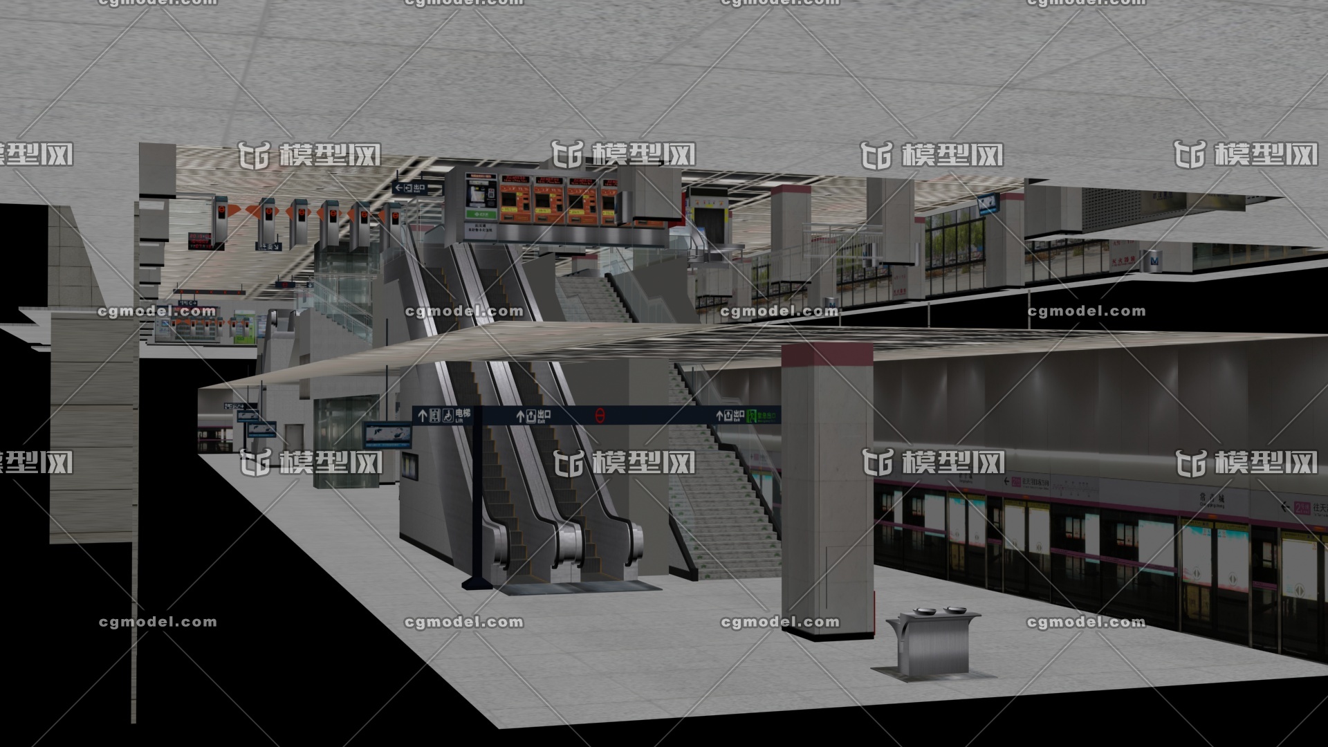 軌道交通 建築物地鐵站 室內軌道交通-公共設施-建築-ba2523by-cg模型