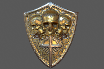 272 pbr次世代 骷髅盾牌 恶魔 骑士 黄金 欧洲西方 中世纪 武器 冷