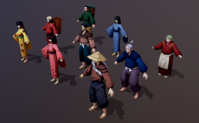 卡通 日本 战国时期 古代 村民 农民 农夫 村妇 村夫 村长 工人 路人