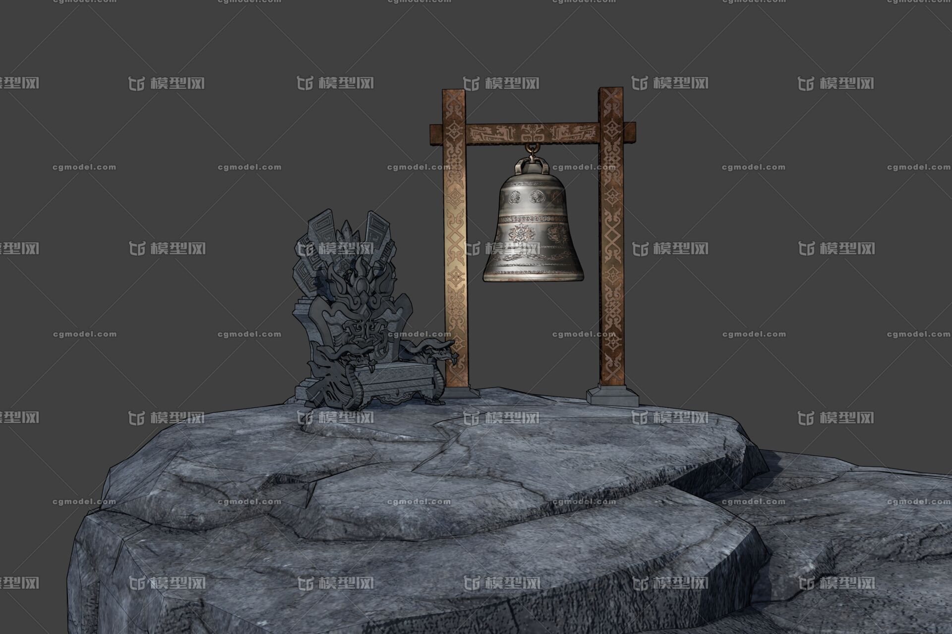 游戏场景 漫画场景 卡通场景 山顶 宝座 王座 石椅 石登 钟 大本钟