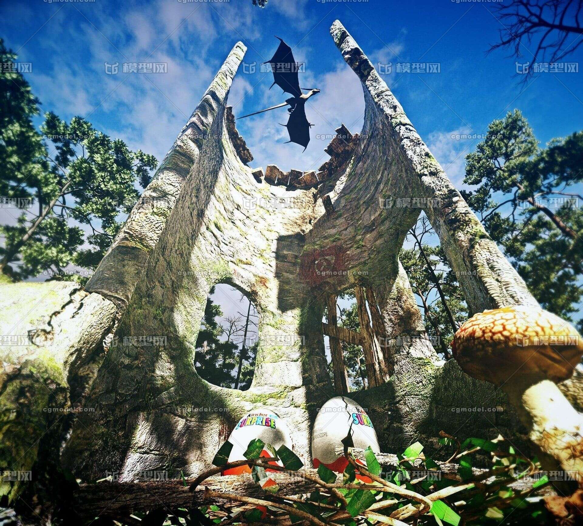 科幻龙城堡破旧场景