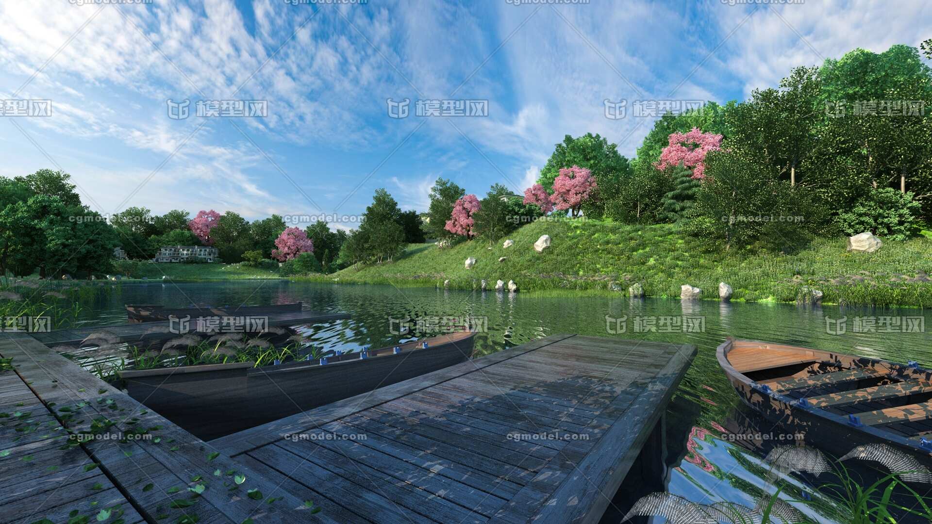 水景 湿地 公园 河景 河边 水边 水边河岸 景观水面 湖畔 木船 木