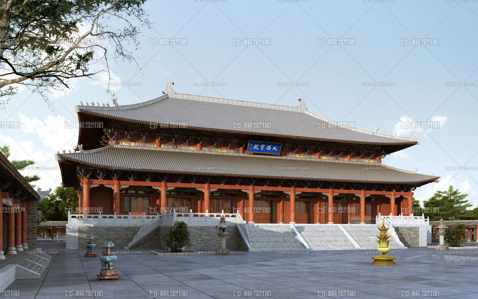 中式大雄宝殿古建宫殿_qqingang2010作品_建筑历史建筑_cg模型网