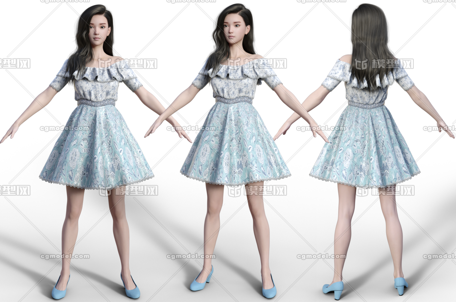 仙女裙 长裙美女模型-女人模型库-Maya(.ma/.mb)模型下载-cg模型网