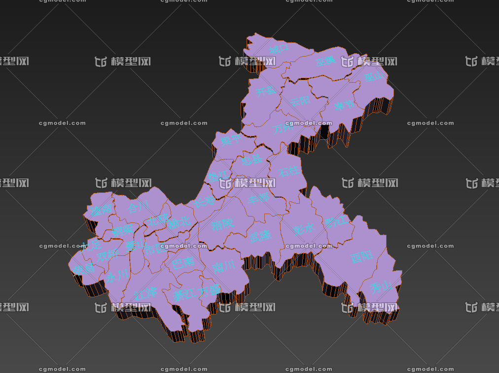 重庆地图板块三维地图板块省份模型