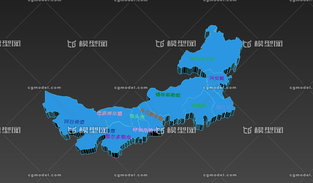 内蒙古地图板块三维地图板块省份模型