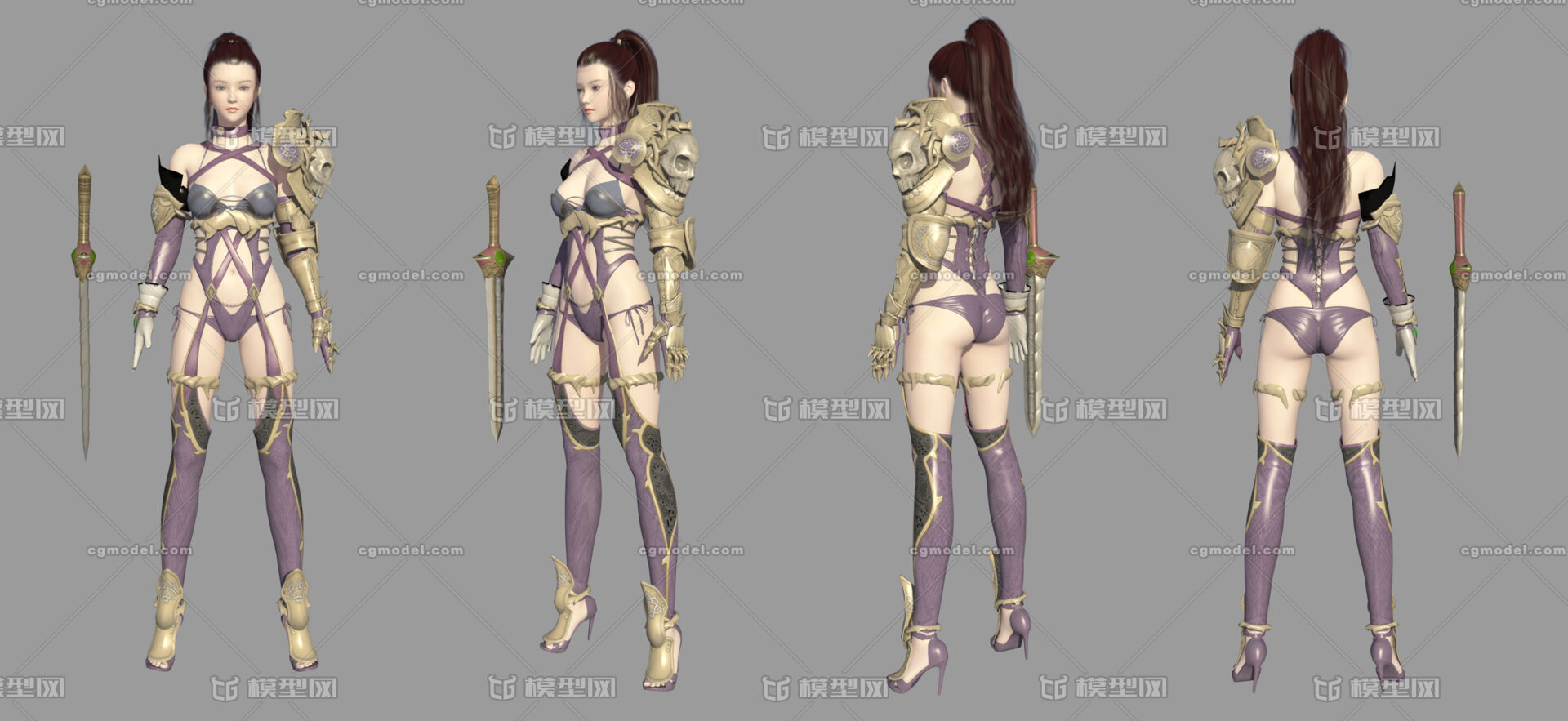 古代性感铠甲女战士 含骨骼蒙皮 捆绑的艺术 大马尾辫 骷髅头肩甲