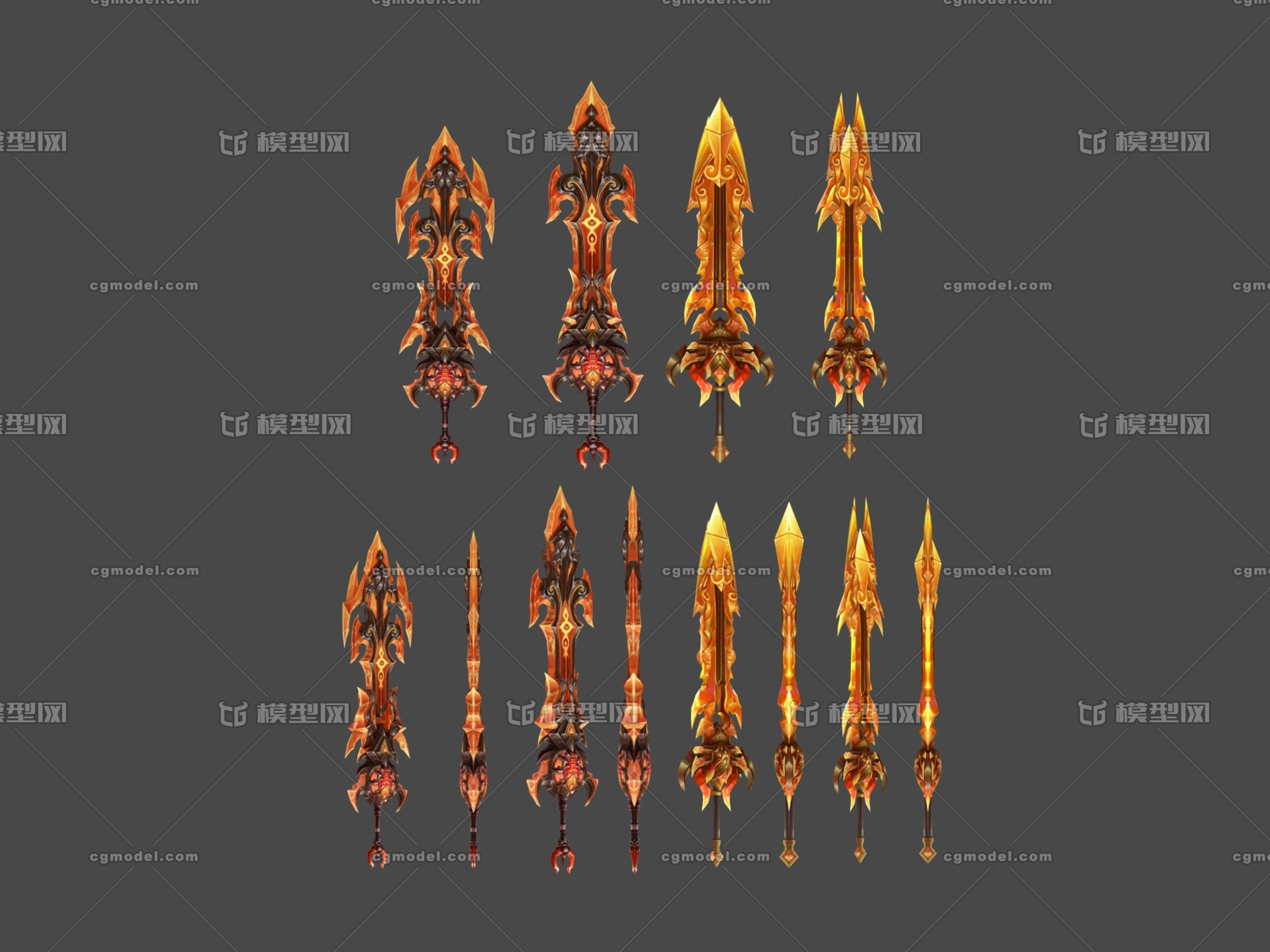 刀剑 岩浆 熔岩 火 高级 高阶 武器 法宝 法器 手绘低模