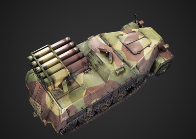 三种涂装pbr二战德国42型自行火箭炮 sdkfz4 装甲车 半履带战车