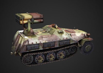 三种涂装pbr二战德国42型自行火箭炮 sdkfz4 装甲车 半履带战车