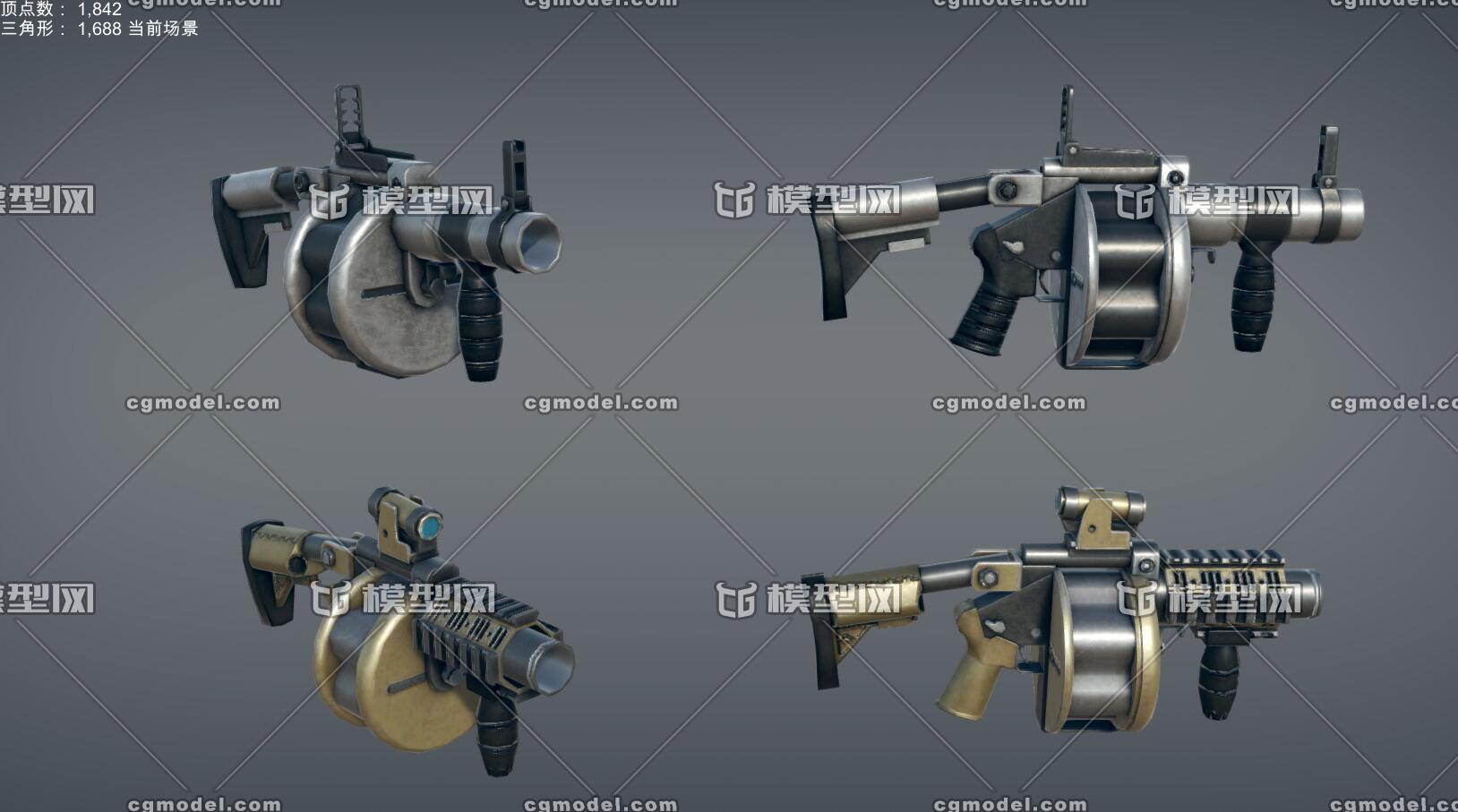 次世代 pbr 卡通 mgl-140 轻型半自动转轮式枪 榴弹发射器 科幻风