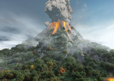 火山噴發,岩漿,熔岩,山,樹,植物,災難,活火山,煙霧,片頭,影視動畫,c