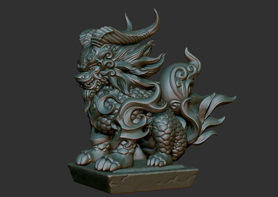 中式雕塑模型麒麟神兽3d打印模型