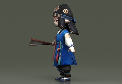 q版卡通手绘小孩 韩服小男孩 可爱韩国小孩 卡通蓝色传统服 韩国书生