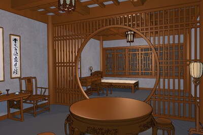 游戏场景 漫画场景 卡通场景 中式建筑 古建 中式内景 中式卧室 客厅