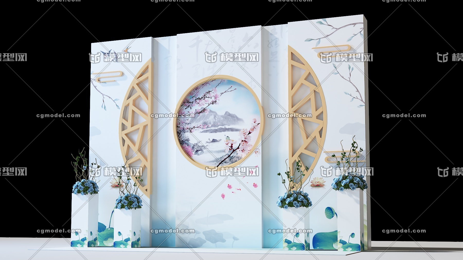 美陈 主景 展板  花艺 线条 花艺  荷花 新中式 dp点