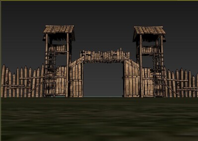 山寨的围门 军营大门 门头 山寨大门 围_九块腹肌谢先生作品_场景古代