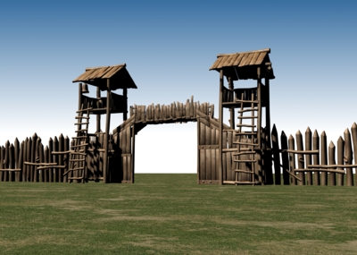 山寨的围门 军营大门 门头 山寨大门 围_九块腹肌谢先生作品_场景古代