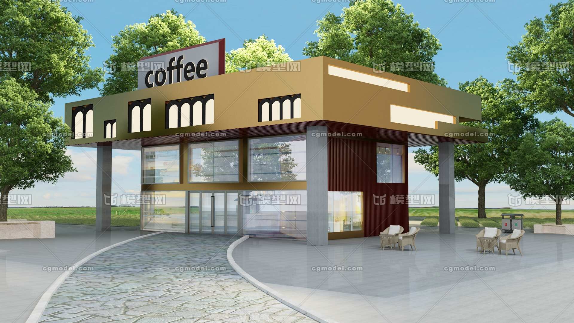 咖啡馆 coffee 建筑_九块腹肌谢先生作品_场景现代场景_cg模型网