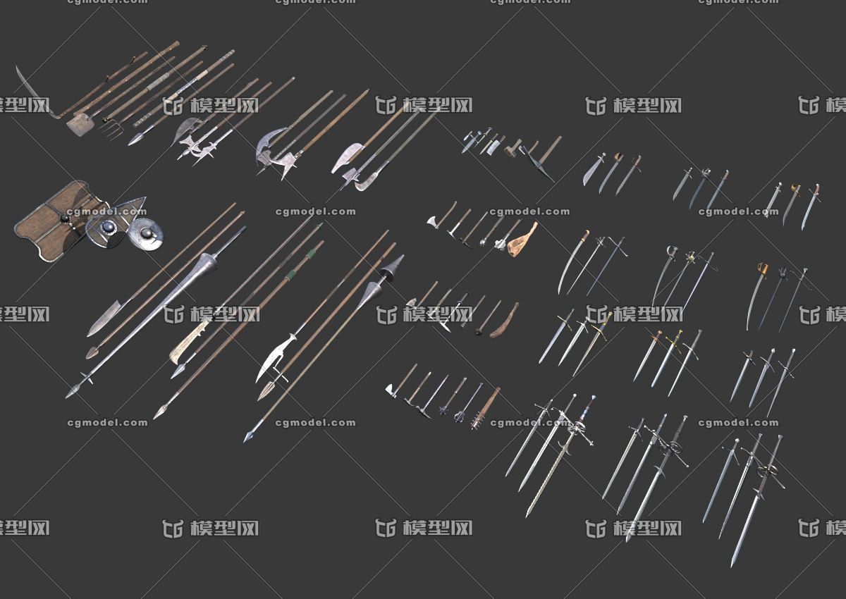pbr次世代 中世纪武器包 冷兵器 古代近战武器 刀剑长枪长矛 盾牌